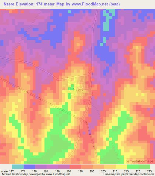 Nzere,Ivory Coast Elevation Map