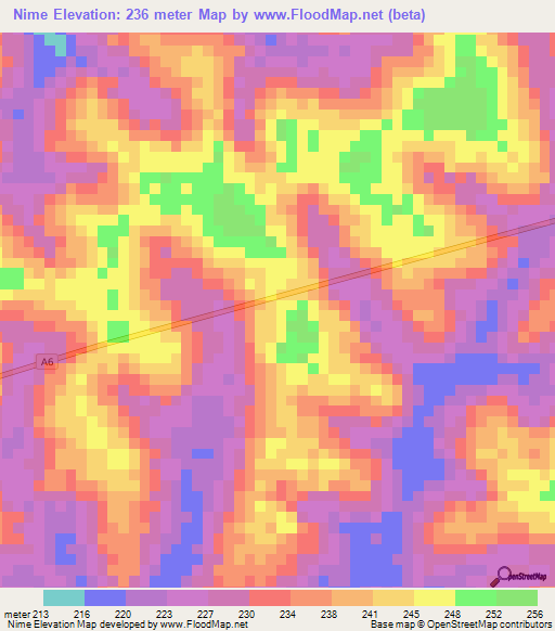 Nime,Ivory Coast Elevation Map