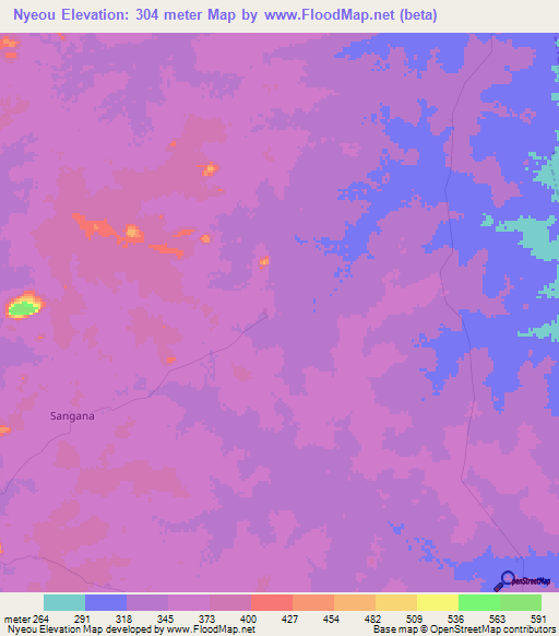 Nyeou,Ivory Coast Elevation Map