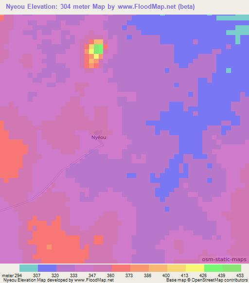 Nyeou,Ivory Coast Elevation Map