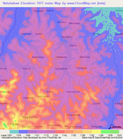 Nalubabwe,Uganda Elevation Map