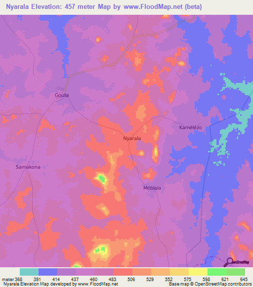 Nyarala,Ivory Coast Elevation Map