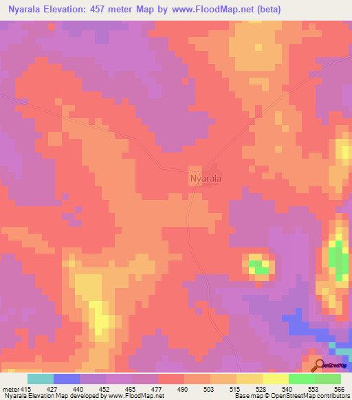 Nyarala,Ivory Coast Elevation Map