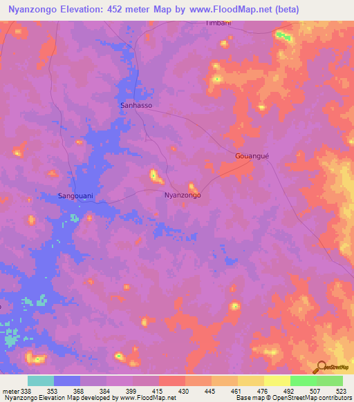 Nyanzongo,Ivory Coast Elevation Map