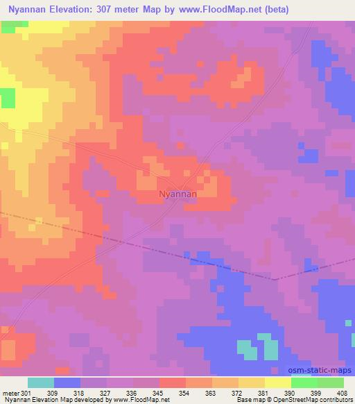 Nyannan,Ivory Coast Elevation Map