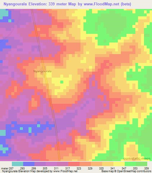 Nyangourala,Ivory Coast Elevation Map