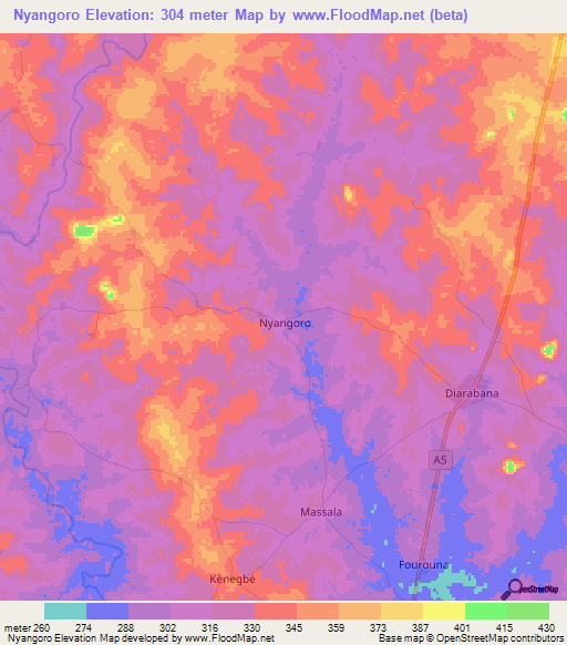 Nyangoro,Ivory Coast Elevation Map