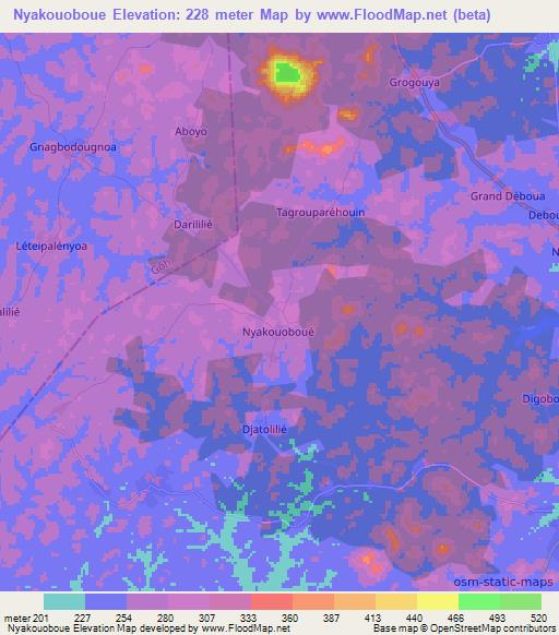 Nyakouoboue,Ivory Coast Elevation Map