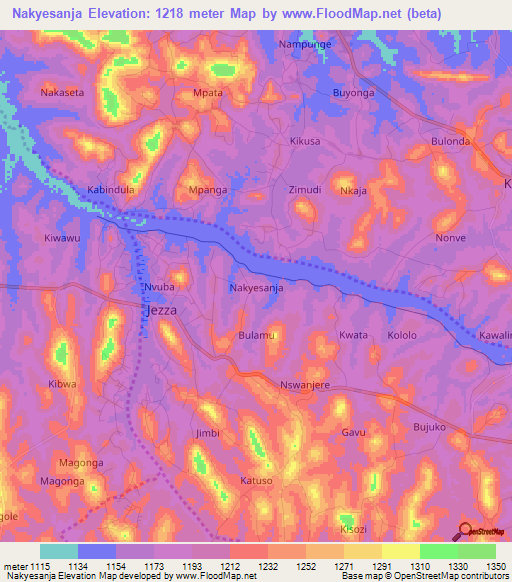 Nakyesanja,Uganda Elevation Map