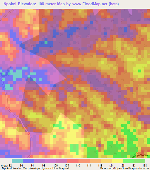 Npokoi,Ivory Coast Elevation Map