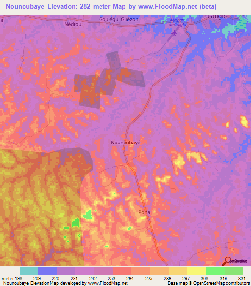 Nounoubaye,Ivory Coast Elevation Map
