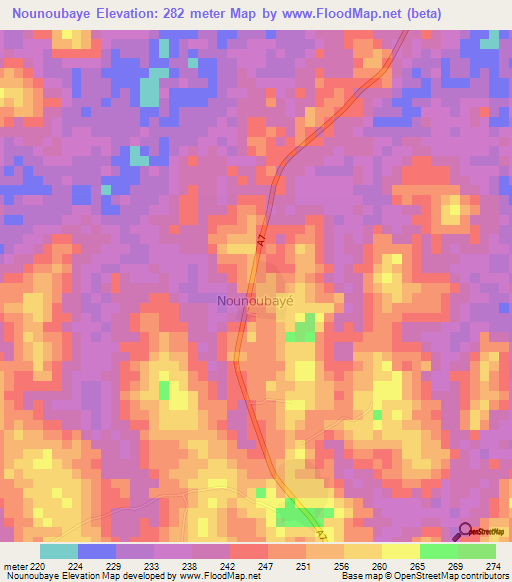 Nounoubaye,Ivory Coast Elevation Map