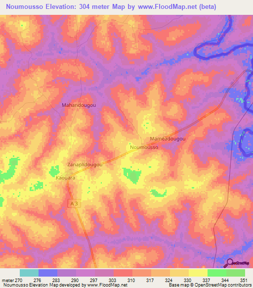 Noumousso,Ivory Coast Elevation Map