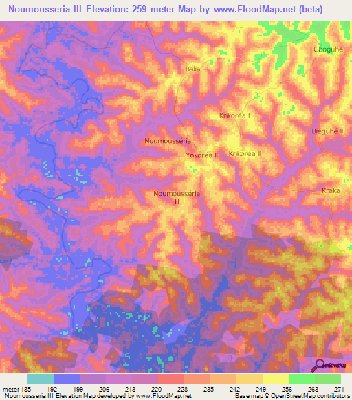 Noumousseria III,Ivory Coast Elevation Map