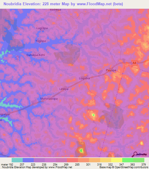 Noubridia,Ivory Coast Elevation Map