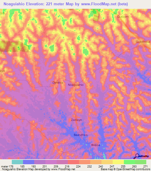 Noaguiahio,Ivory Coast Elevation Map