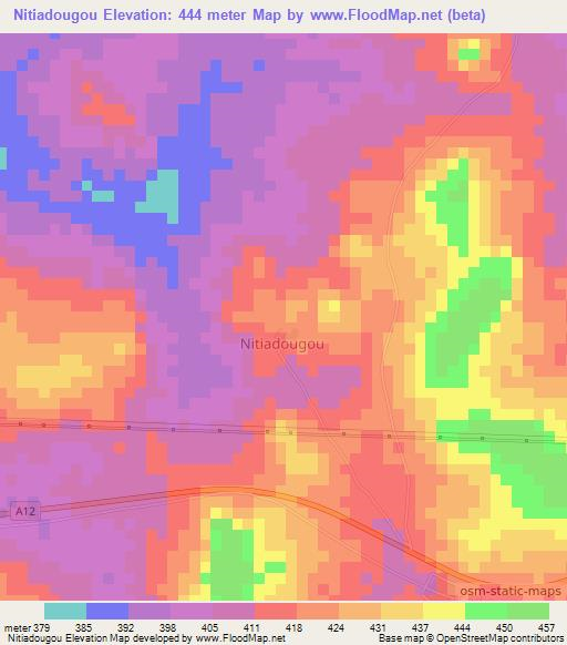 Nitiadougou,Ivory Coast Elevation Map