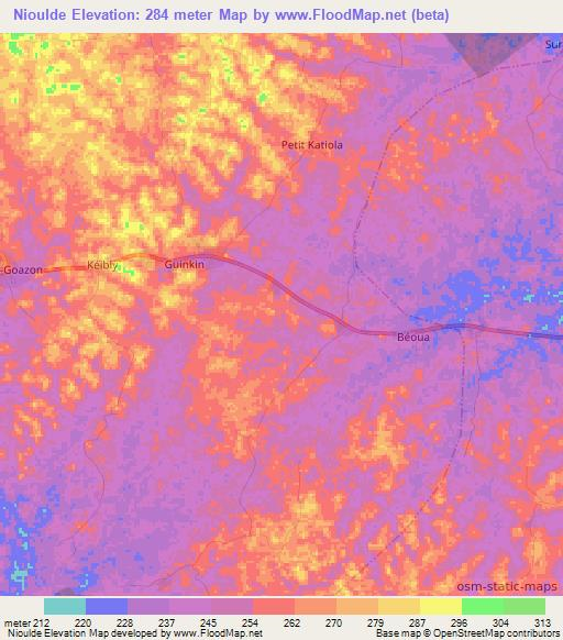 Nioulde,Ivory Coast Elevation Map