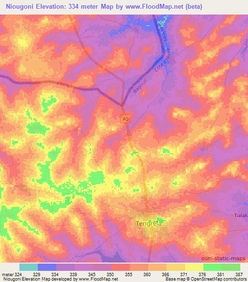 Niougoni,Ivory Coast Elevation Map