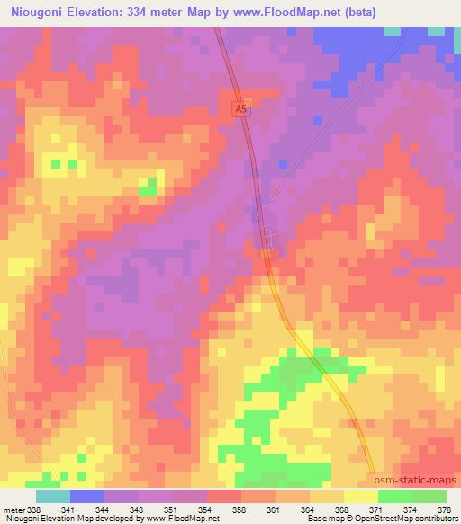 Niougoni,Ivory Coast Elevation Map