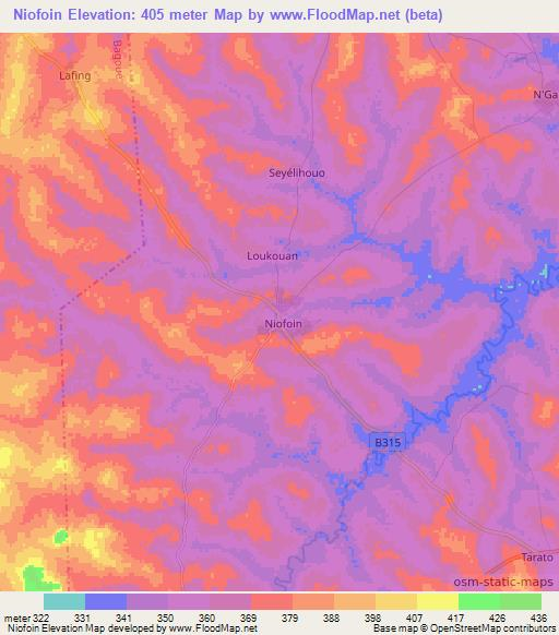 Niofoin,Ivory Coast Elevation Map