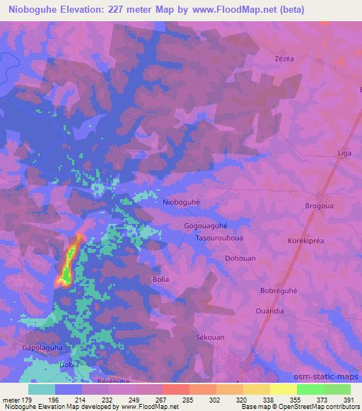 Nioboguhe,Ivory Coast Elevation Map