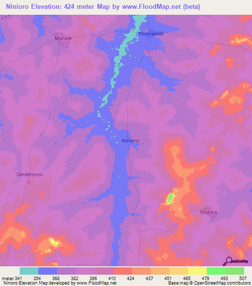 Ninioro,Ivory Coast Elevation Map