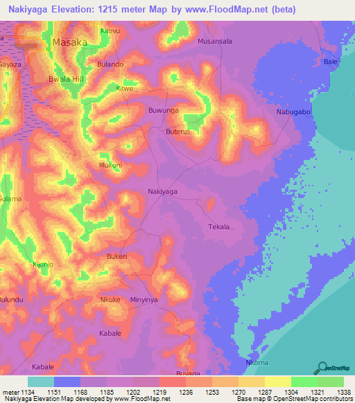 Nakiyaga,Uganda Elevation Map