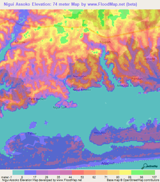 Nigui Assoko,Ivory Coast Elevation Map