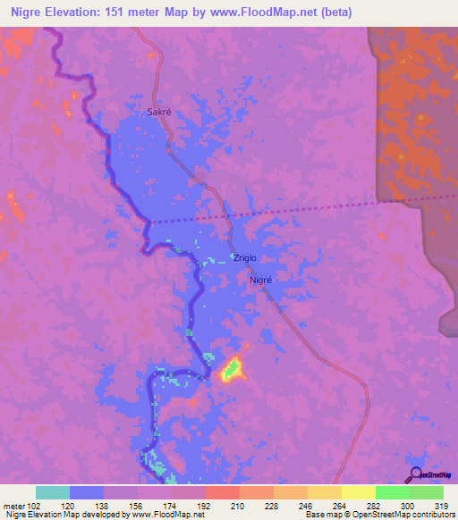Nigre,Ivory Coast Elevation Map