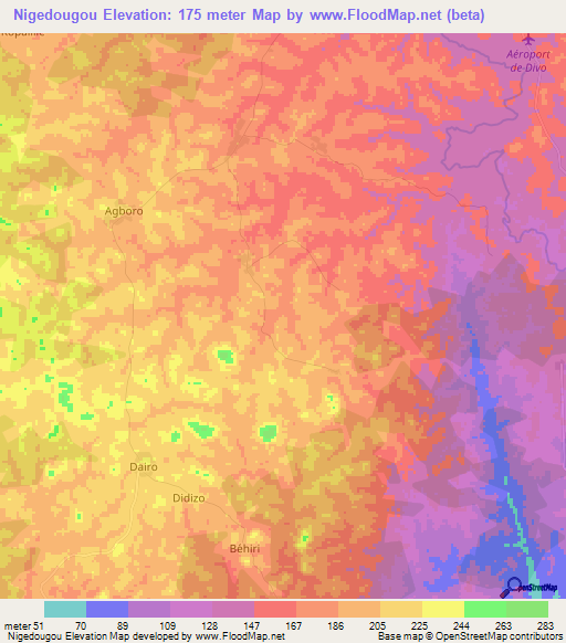 Nigedougou,Ivory Coast Elevation Map