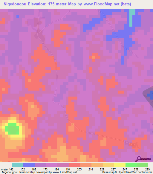 Nigedougou,Ivory Coast Elevation Map