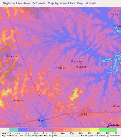 Nigbaoa,Ivory Coast Elevation Map