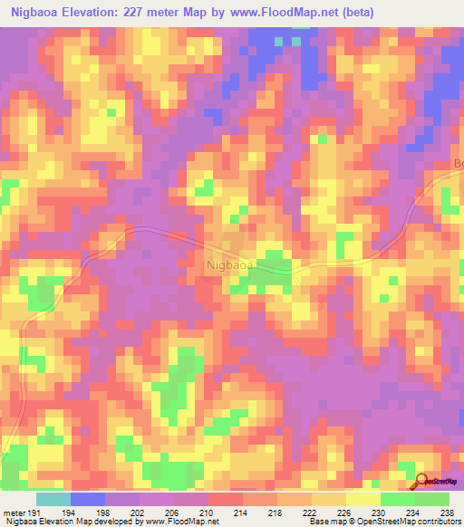 Nigbaoa,Ivory Coast Elevation Map