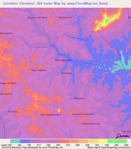 Gnrinkiro,Ivory Coast Elevation Map