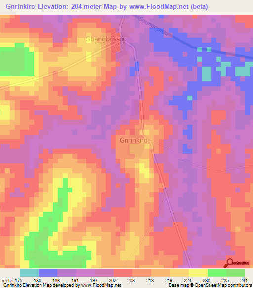 Gnrinkiro,Ivory Coast Elevation Map