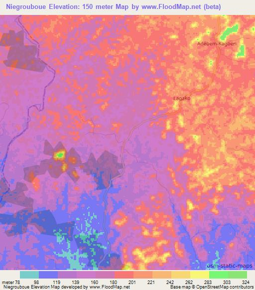 Niegrouboue,Ivory Coast Elevation Map