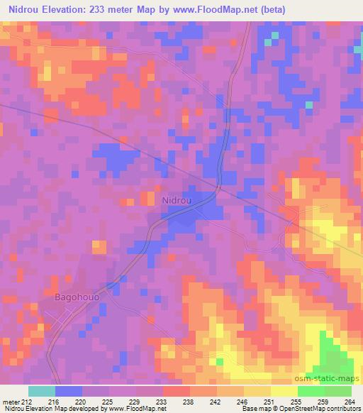 Nidrou,Ivory Coast Elevation Map