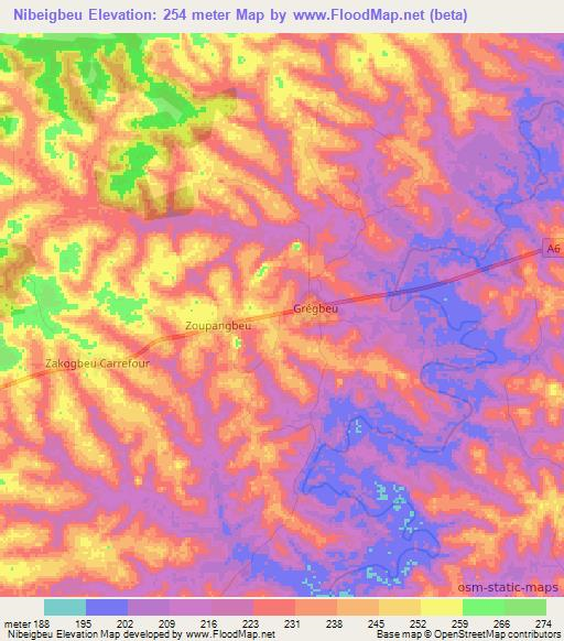 Nibeigbeu,Ivory Coast Elevation Map