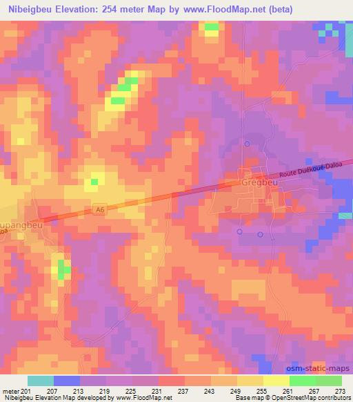 Nibeigbeu,Ivory Coast Elevation Map