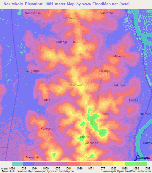 Nakitokolo,Uganda Elevation Map