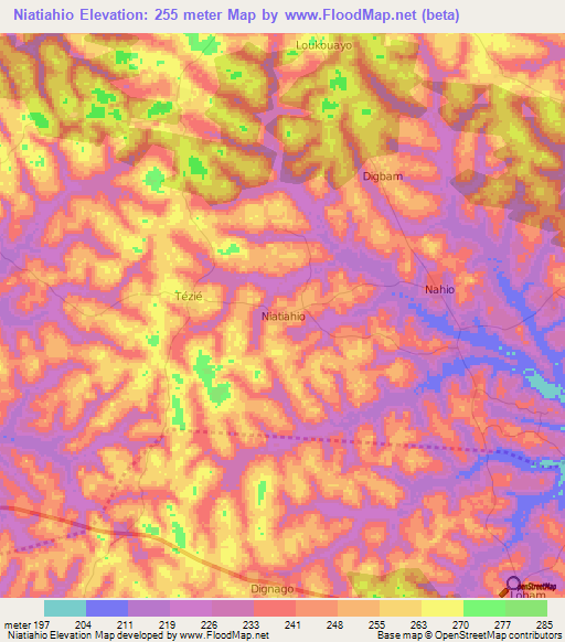 Niatiahio,Ivory Coast Elevation Map