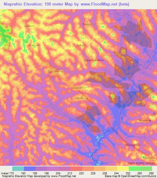 Niaprahio,Ivory Coast Elevation Map