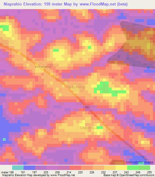 Niaprahio,Ivory Coast Elevation Map