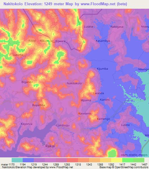 Nakitokolo,Uganda Elevation Map