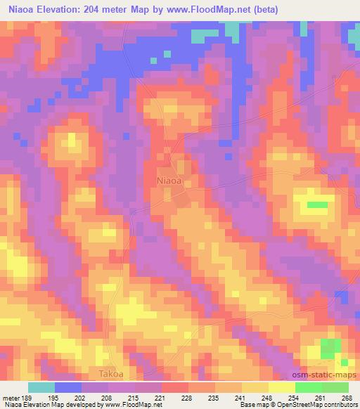Niaoa,Ivory Coast Elevation Map
