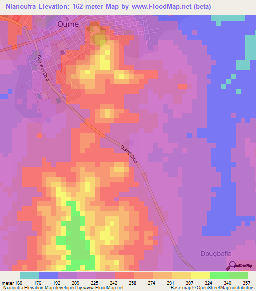 Nianoufra,Ivory Coast Elevation Map