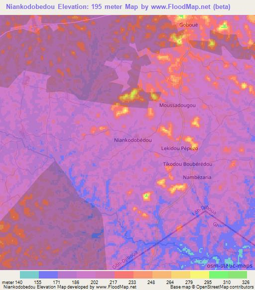 Niankodobedou,Ivory Coast Elevation Map