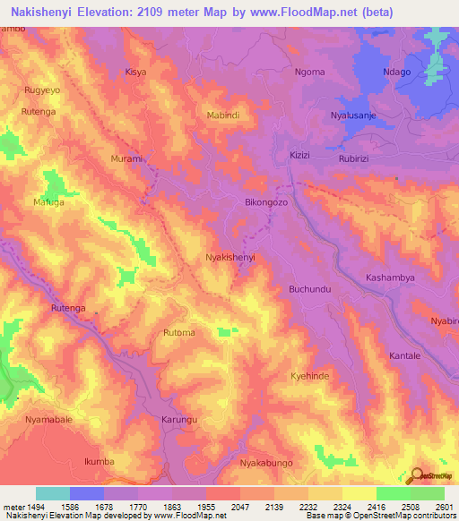 Nakishenyi,Uganda Elevation Map
