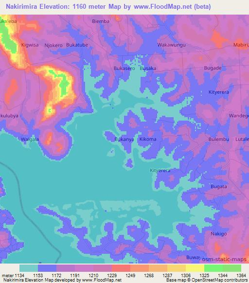 Nakirimira,Uganda Elevation Map